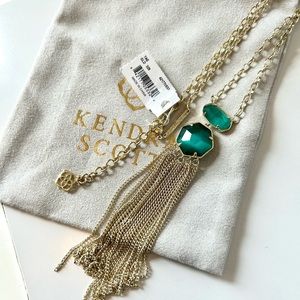 🌿 NWT Kendra Scott Tae Gold Tassel Pendant Necklace - Emerald Cats Eye